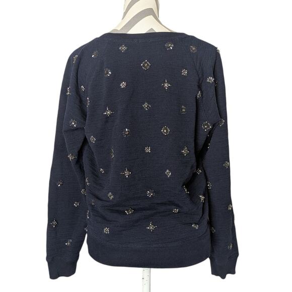 J. Crew Jeweled Embellished Navy Blue Pullover Sweatshirt Sweater Size Large - Picture 5 of 7
